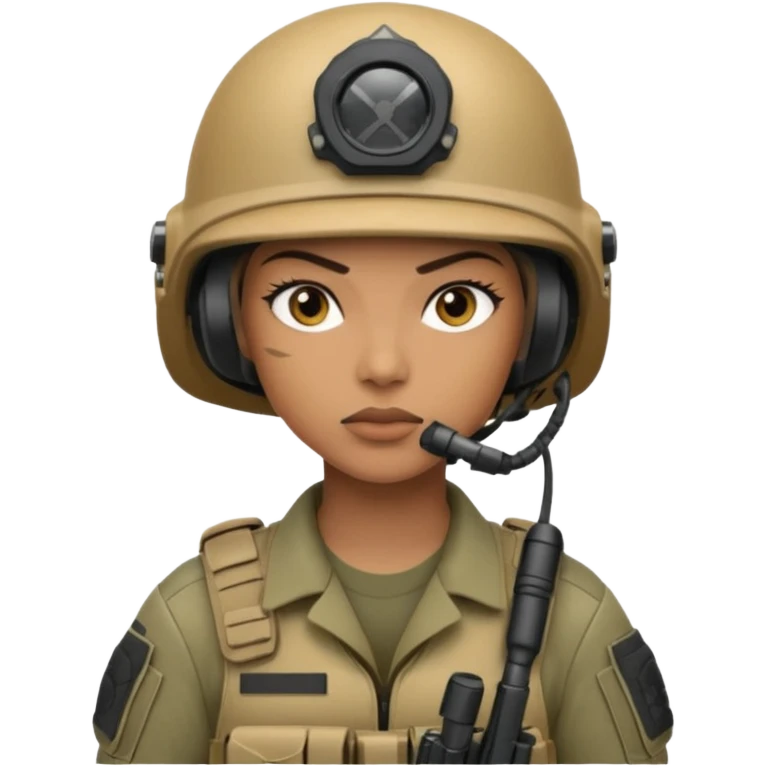 female special operations communications operator with combat gear head only emoji