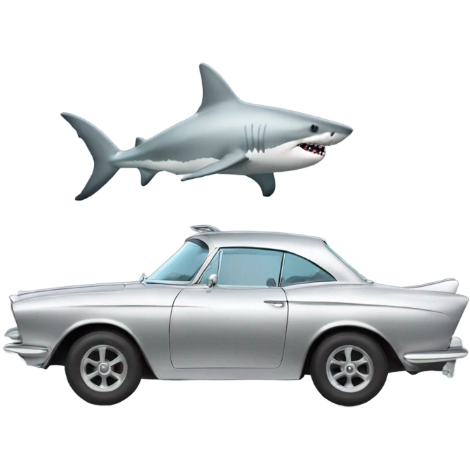Shark driving a silver car emoji