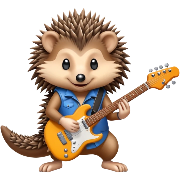 A hedgehog playing an electric guitar emoji