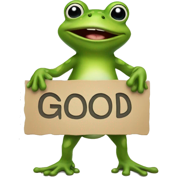 Frog holding a sign saying, "you're good" emoji