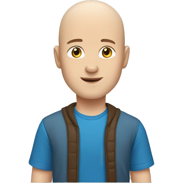 white young man bald brown yes blue t0shirt emoji