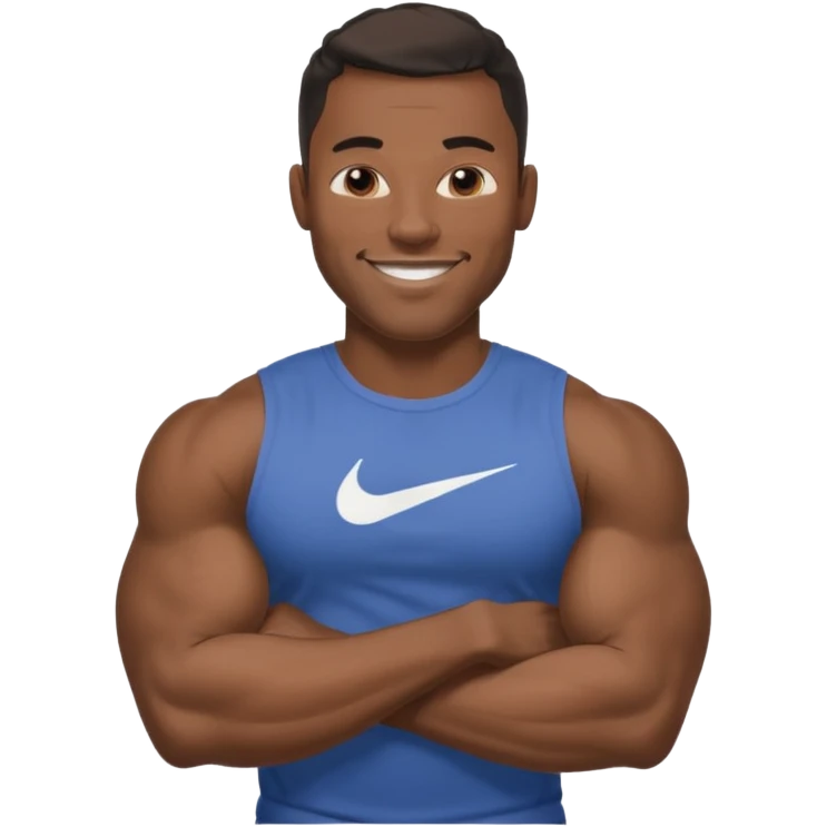Jock black man smiling very huge big biceps wearing “Nike” t shirt, handsome face emoji