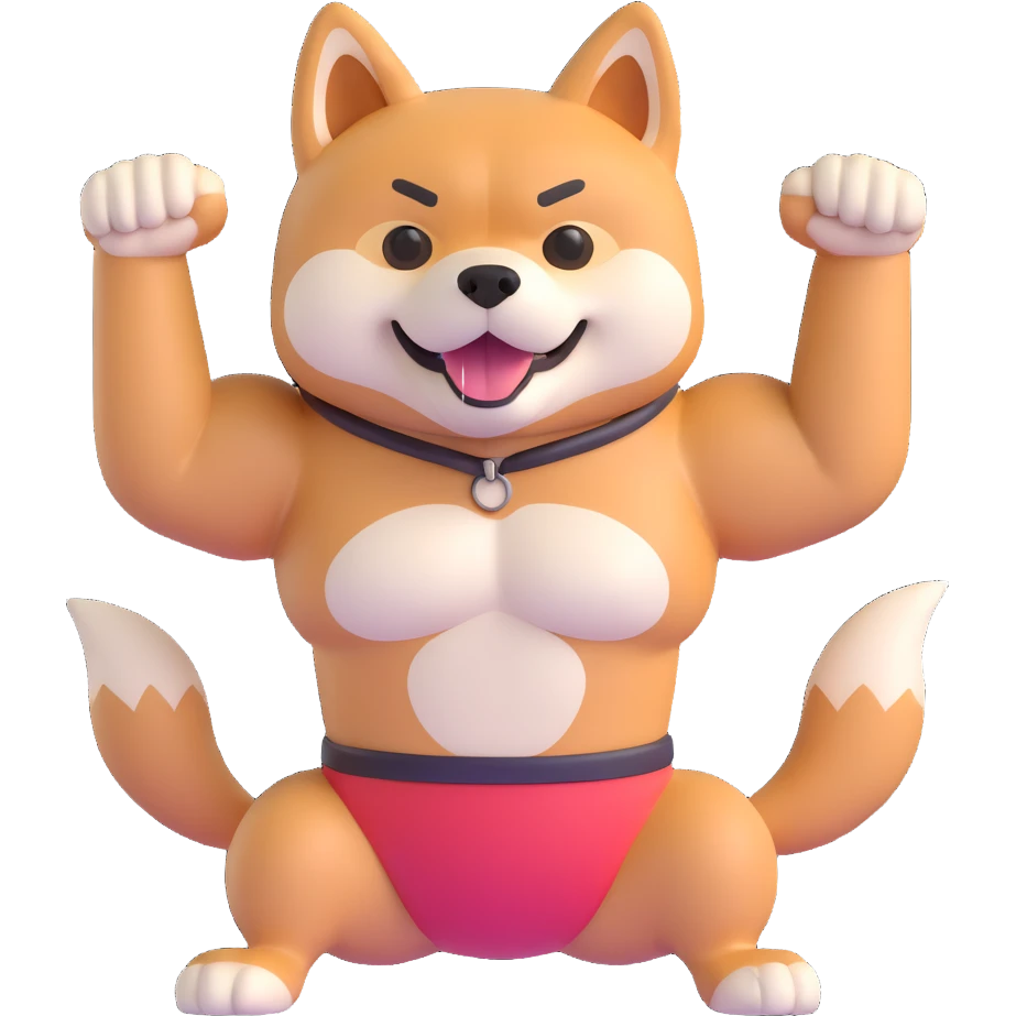 shiba inu, with muscles emoji