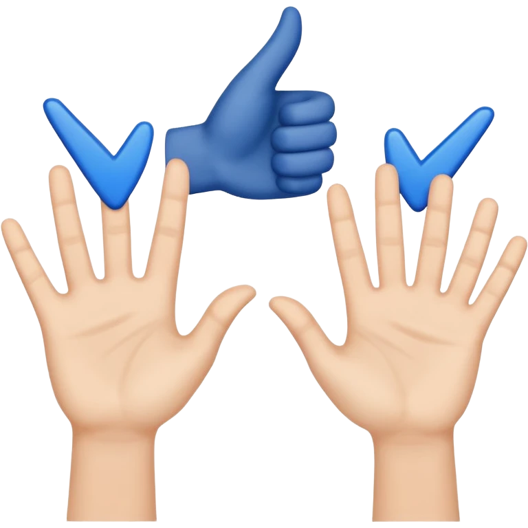 two raised hands in celebration with dark blue checkmark between  emoji