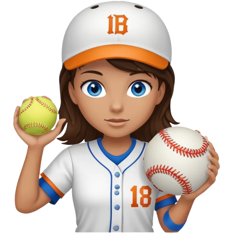 Brunette girl tall with blue eyes and plays softball emoji