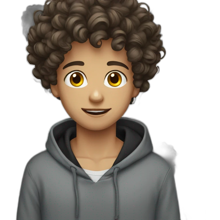 young guy curly hair blue eyes black hoodie emoji