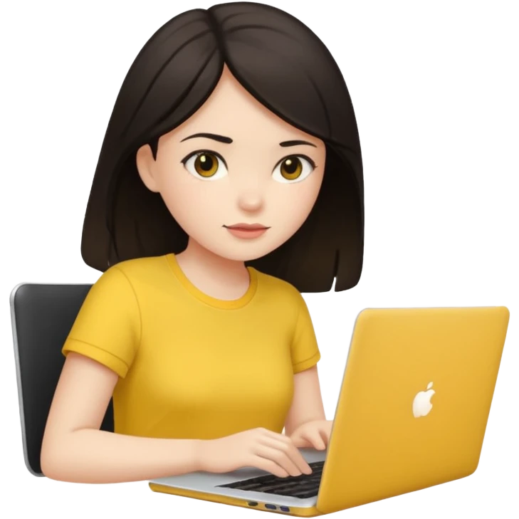 girl on a laptop, dark hair white skin and yellow shirt emoji