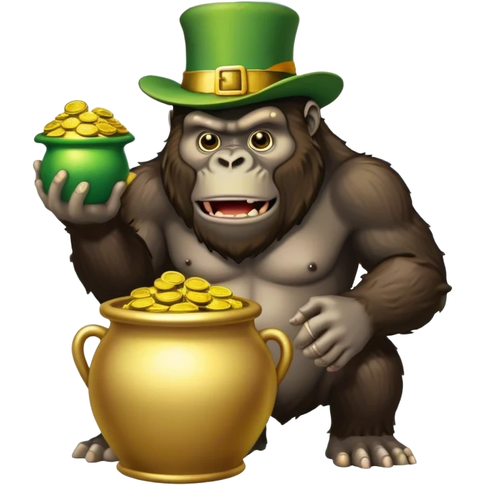king kong lephechaun hat with a raimbow pot of gold emoji