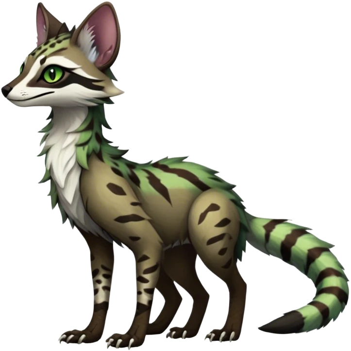 Feral Rare Fantasy dark vibrant Vernid-Sergal-Genet-Trico-species by LiLaiRa, random markings, tufted ears, full body, 4 legs emoji