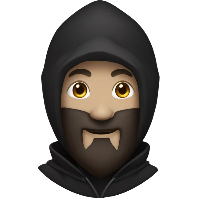 bald human rogue with brown beard and black hood happy emoji