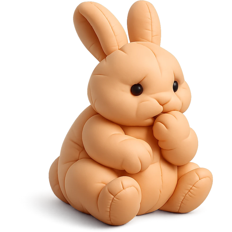 apricot bunny biting paw nervously, full body, cushion style, flawless appearance, no imperfections emoji