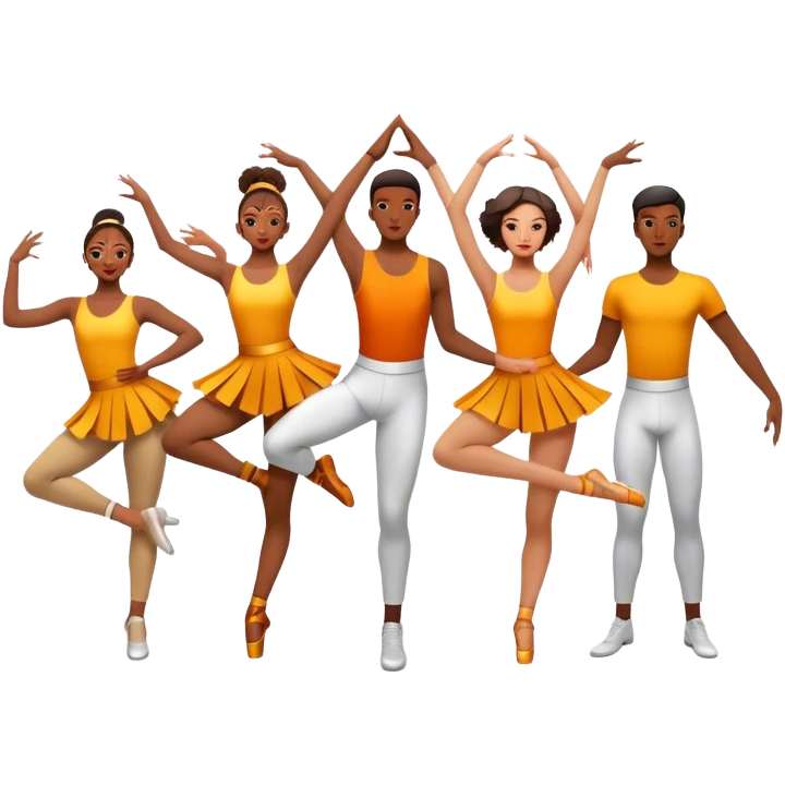 Icon for Contemporary Dance: a synchronized guys and girls group performance on stage with backup dancers in bright, modern outfits and dynamic lighting. The icon should capture the energy and coordination of a dance routine, with a focus on movement and stage presence. Transparent background. emoji