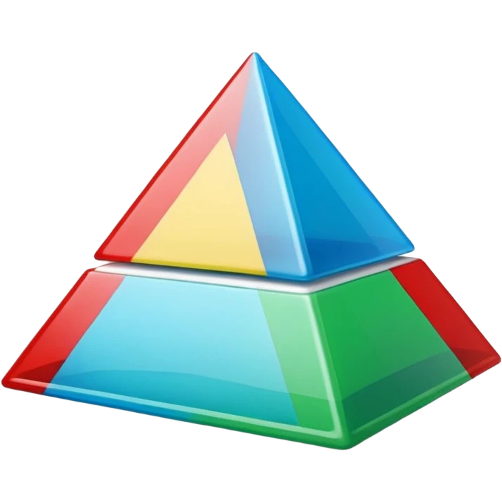 “Cute 3D cartoon emoji sticker of a pyramid made from glossy plastic glasses (blue, green, red). Soft lighting, smooth shadows, playful look, glossy plastic texture, white sticker outline, transparent background, high resolution.” emoji