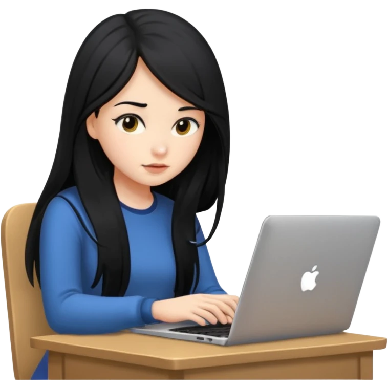 girl with long black hair typing on a laptop emoji