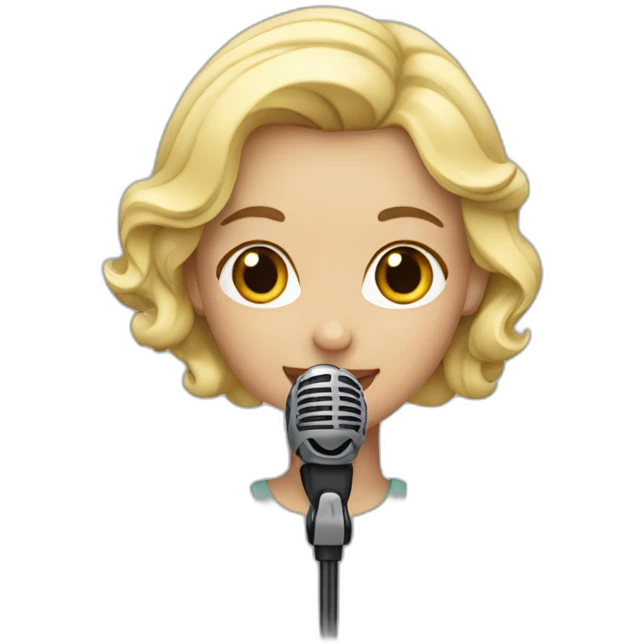 blonde girl with big podcast microphone emoji