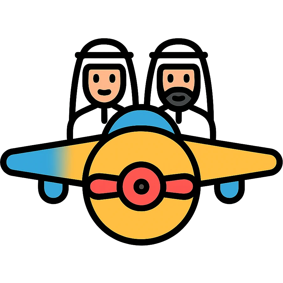 two Arab men driving a plane emoji