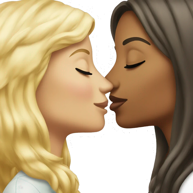 Blonde woman kissing brunette woman emoji