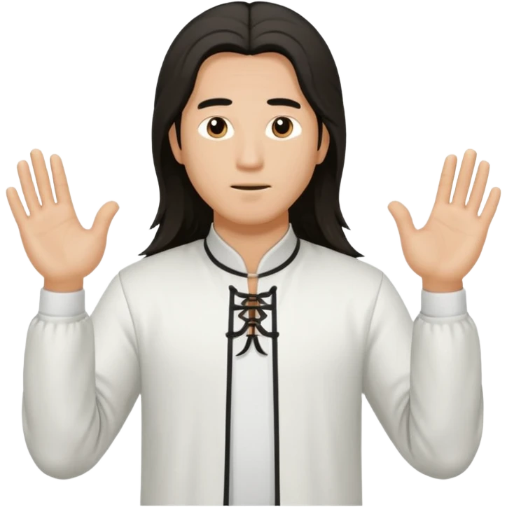 homme au cheveux long qui pratique le qi gong, habits noirs ou blancs emoji