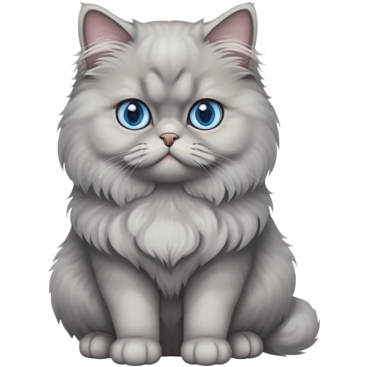 gray Persian cat full body sitting with blue eyes emoji