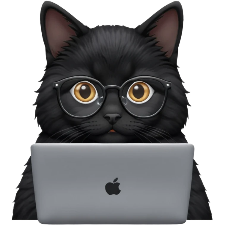 smart black cat in glasses with laptop emoji