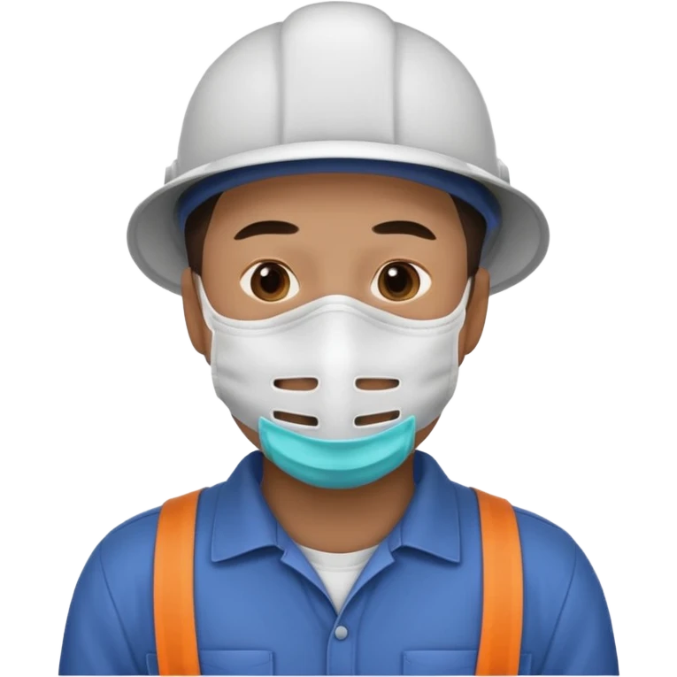 남자사람이 입의 전체에 마스크 쓰고있고, 작업복을 입고있는 이모지 emoji