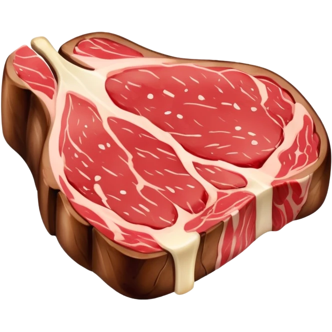 An emoji of a juicy steak or meat piece. Grilled on the outside with visible sear marks, slightly pink in the middle. Shaped like a thick cut of beef, with a small bone or marbled fat for extra detail. Rich red and brown tones to show it's freshly cooked. emoji