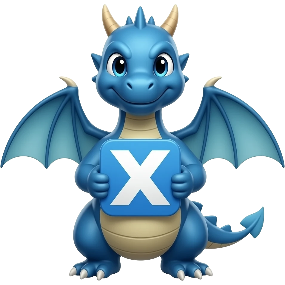 Blue dragon holding x logo emoji