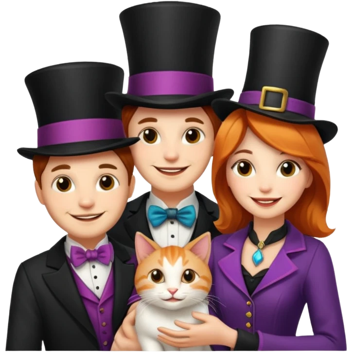 magician couple and their pet cat emoji