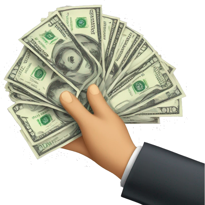 Emoji of a hand handing over 5 pieces of $100 bills fanned out emoji
