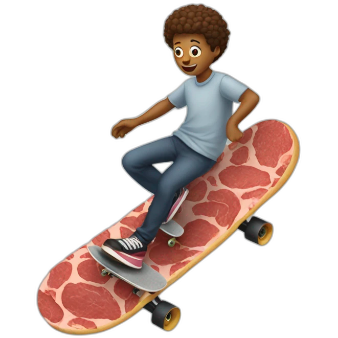 a person rides a piece of meat like a skateboard emoji