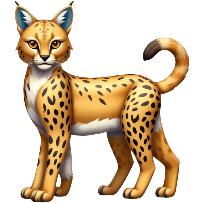 Cute cool shiny colorful bobcat-lynx-cheetah-caracal-animal-hybrid-Fakemon full body with patterns and markings emoji