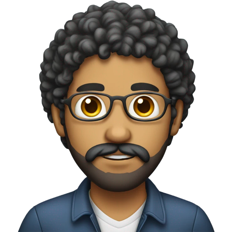 no glasses, Mexican school IT technician with apple laptop and with curly hair and mustache and beard  emoji