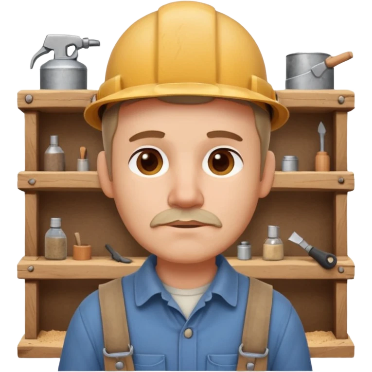 rustic carpenter portrait, head and shoulders only, wood dust on shoulders, rolled-up shirt collar, calm craftsman expression, warm workshop vibe, 3D cartoon, mobile game icon style, clean background, no text, no watermark
 emoji