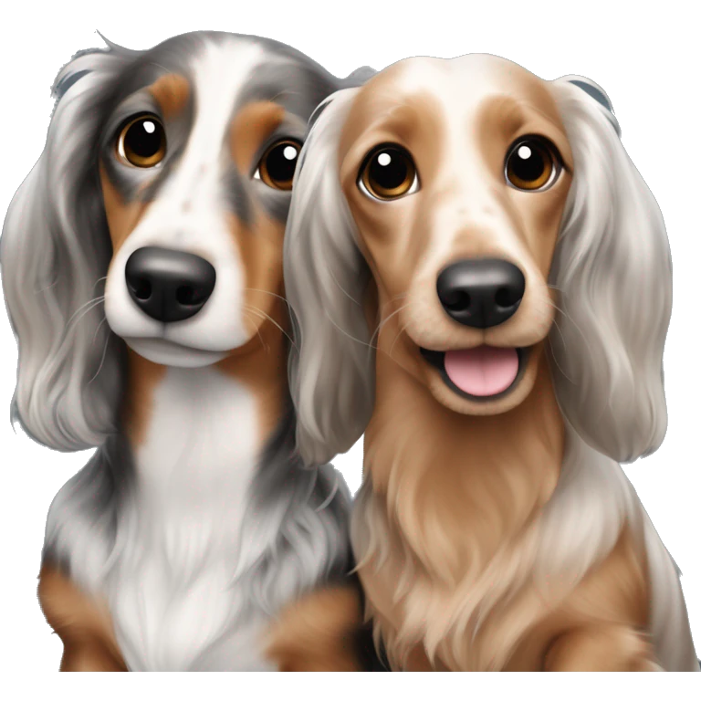 Two Tri Merle long haired Dachshunds together emoji