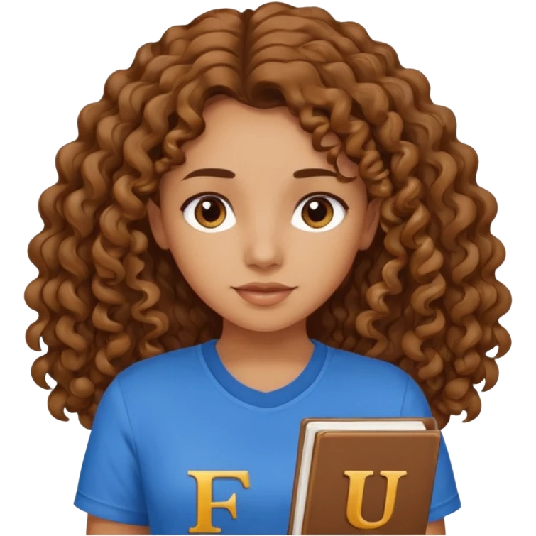 Quero uma menina moreninha com os cabelos longos e cacheados com uma blusa azul e no meio a siga FJU emoji