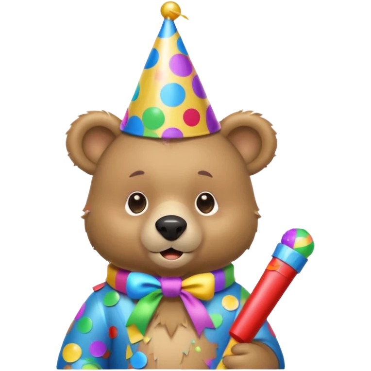 Partying bear cub with confetti and party blower emoji