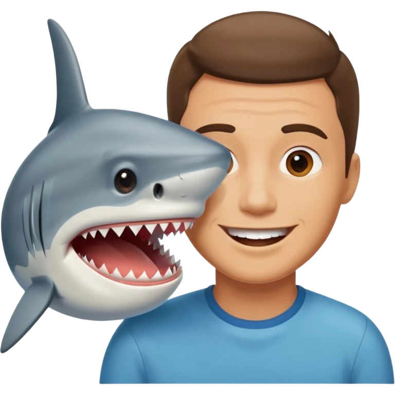 Man kissing a picture of a shark emoji