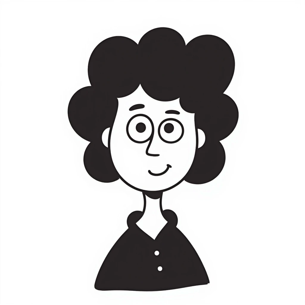 Black doodle emoji of Marguerite Yourcenar, notion style hand drawn doodle emoji
