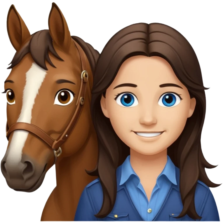 Smiling blue eyed trevor donovan with smiling brown eyed danica mckellan with brown eyes and brown horse emoji