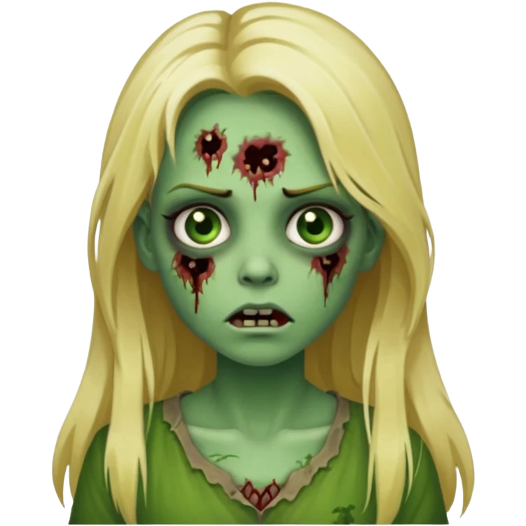 girl zombie with blonde long hair green skin and with no angry face emoji