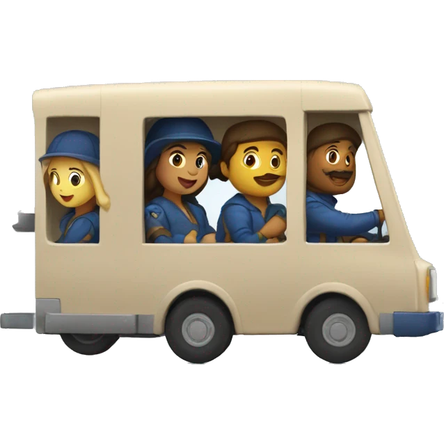 musketeers driving mail truck, 1 male & 2 females emoji