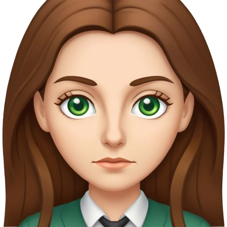 Stern female teacher with long Brown hair and Green eyes emoji