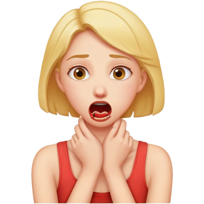 A women choking herself in a playful manner  emoji