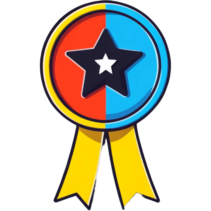 Achievement badge with star and ribbon emoji