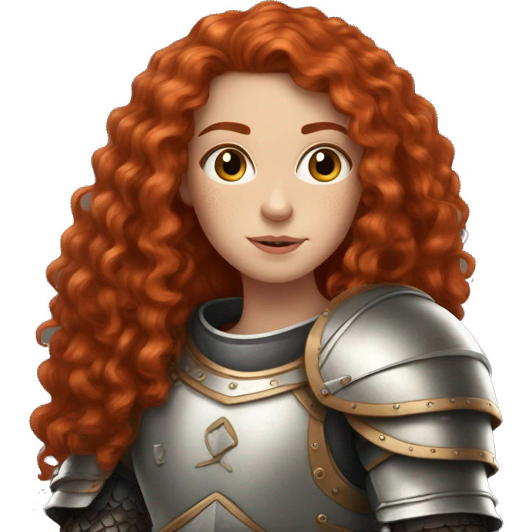 a white girl with long red curly hair and freckles, wearing armor emoji