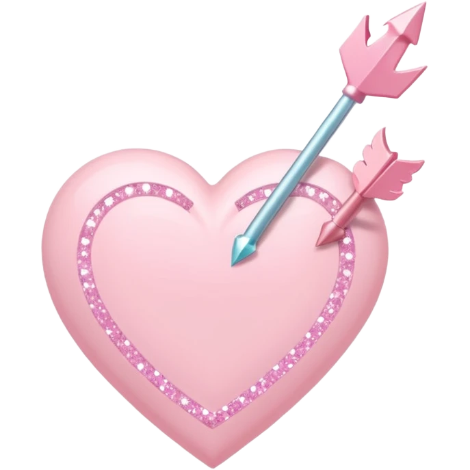 A soft pink cupid’s arrow piercing a pastel pink heart, simple cute aesthetic, dreamy sparkles around emoji