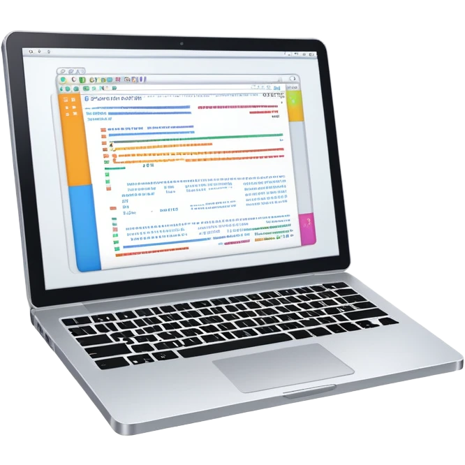 An icon featuring a laptop screen with colorful lines of code, brackets, and a blinking cursor, symbolizing programming. The design includes flowcharts, gear icons, and binary code, representing software development and logical problem-solving. Transparent background highlights the world of coding. emoji