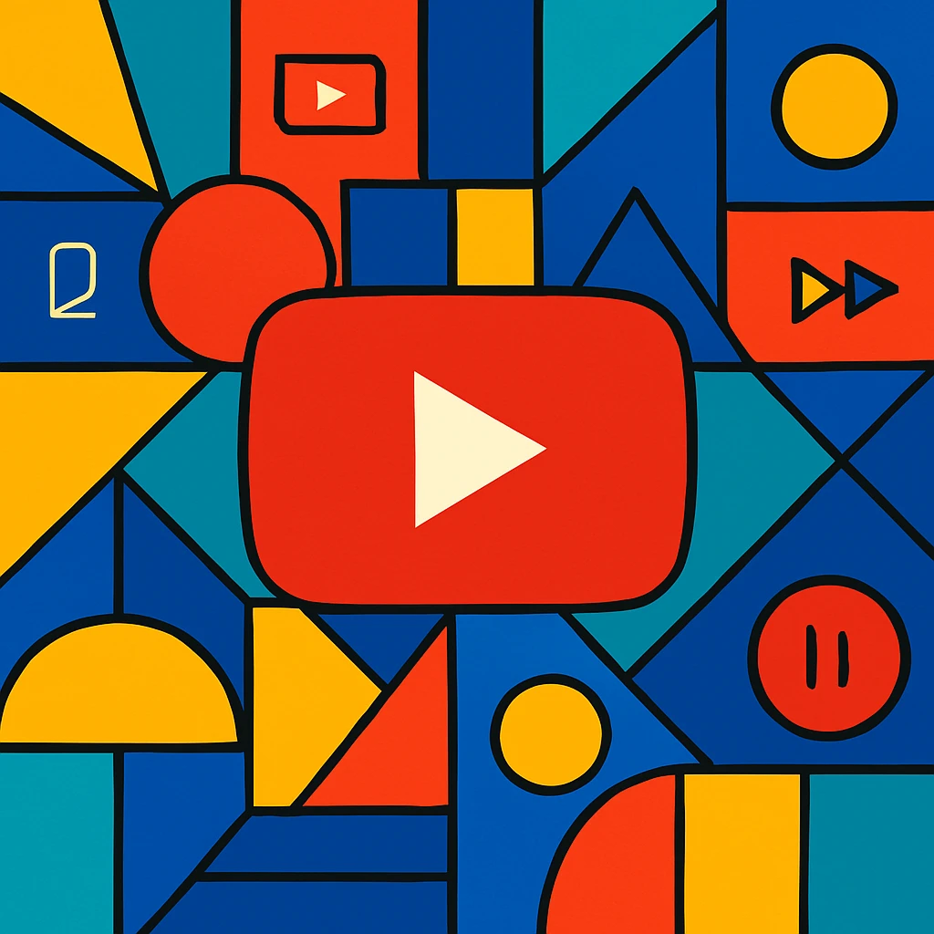 background for a YouTube video, bold and colorful, geometric patterns, subtle video icon elements emoji
