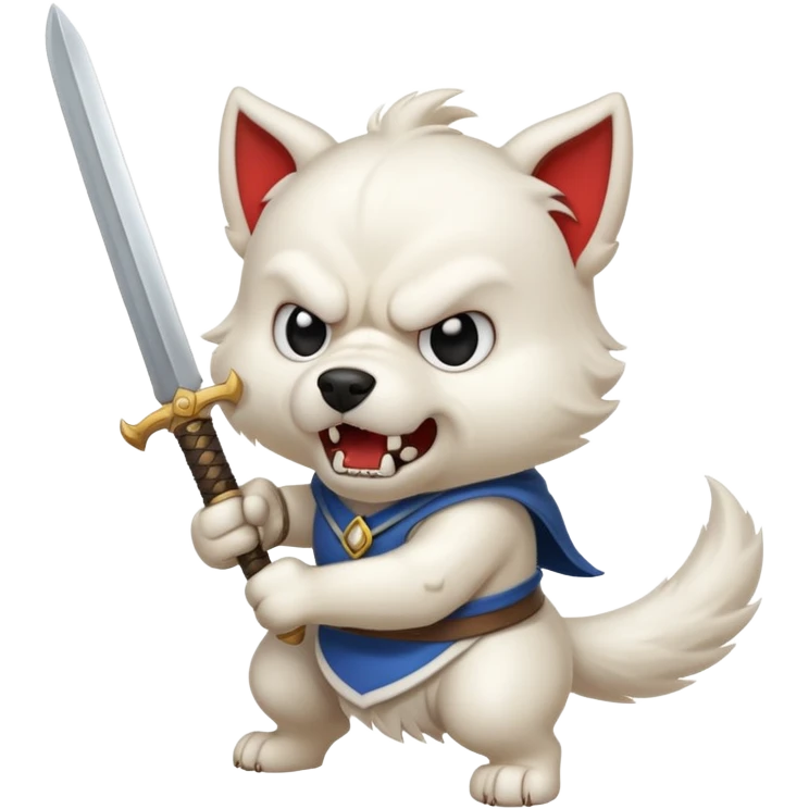 White angry dog fighting with a sword emoji