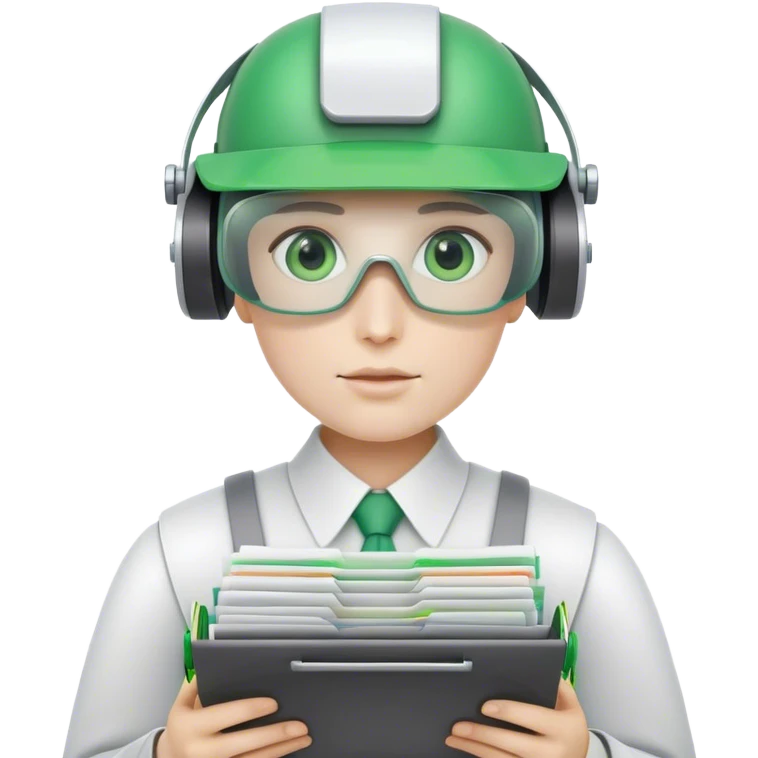 human like robot bookkeeper wearing  accountant Green eyeshade visor  and holding spreadsheets emoji
